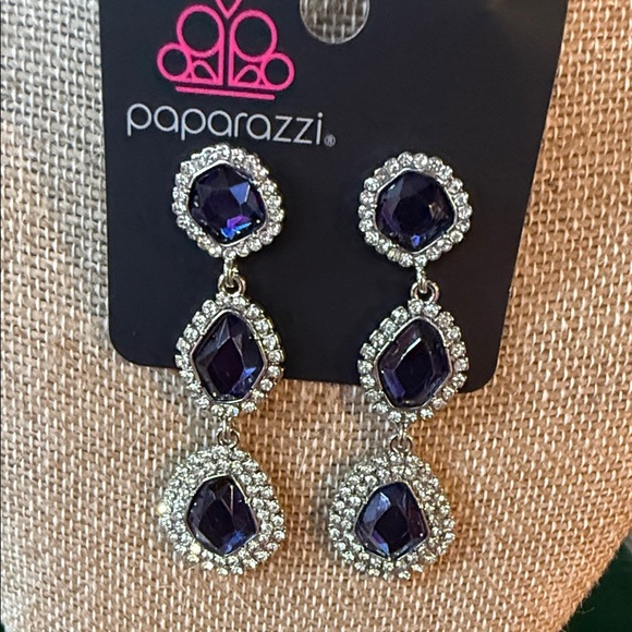 Paparazzi Royal Blue and Silver Drop Earrings - Picture 2 of 3
